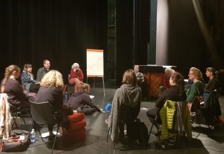 Mapping project Sound work group sitting in a circle and discussing in Limoges 2019